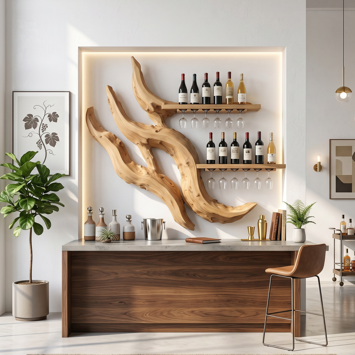 Handcrafted Minimalist Floating Wine Rack For Dining Room