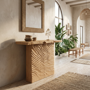 Minimalist Sculpted Base Hall Table For Apartment Interior Space