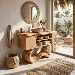 Scandinavian Carved Vanity With Display Shelf For Interior