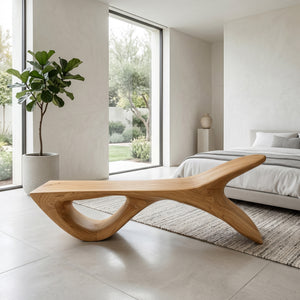 Luxury Wooden Bench With Fish Tail Shape For Living Room