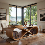 Contemporary Sculptural Wooden Record Player Console For Living Room
