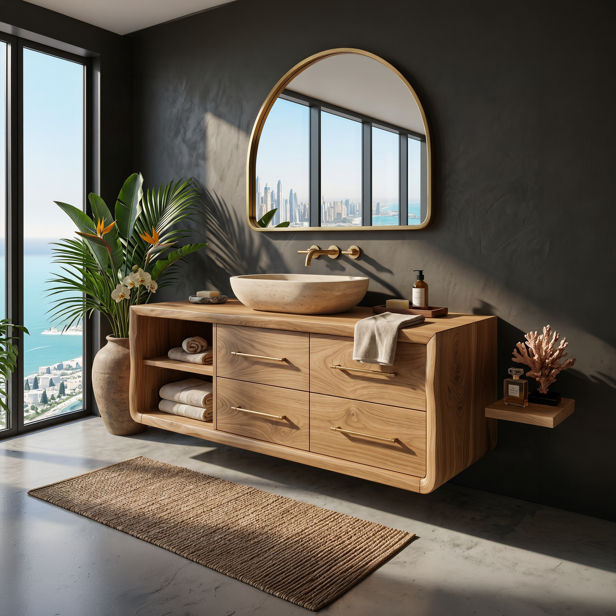 Scandinavian Floating Vanity With Open Shelf For Apartment