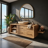 Scandinavian Floating Vanity With Open Shelf For Apartment