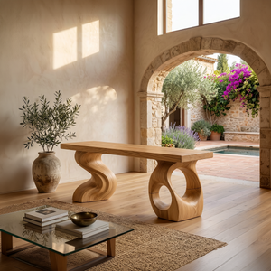 Modern Sculptural Twisted Base Bench For Living Interior Space