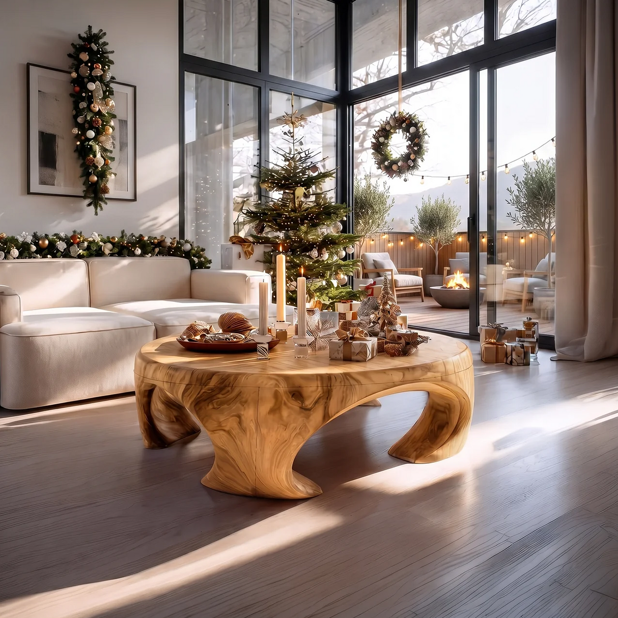 Farmhouse Wooden Coffee Table For Living Room Holiday Decoration