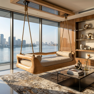 Sculptural Organic Wood Hanging Daybed Swing Penthouse Balcony