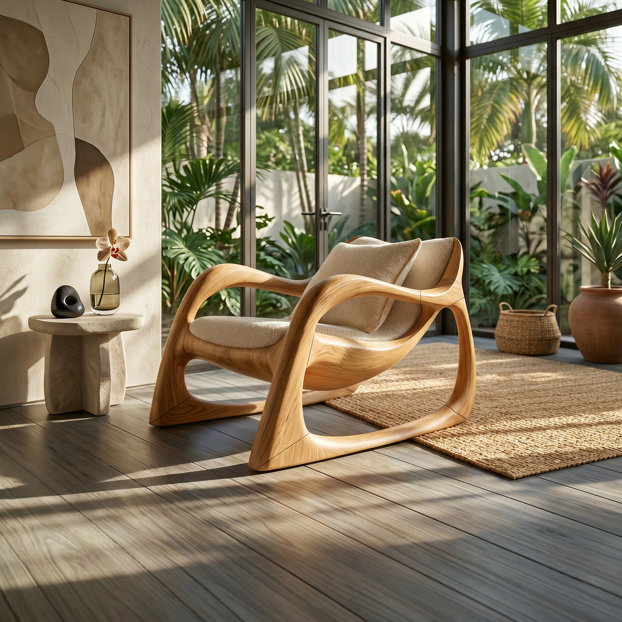 Biophilic Organic Accent Chair Tropical Sunroom