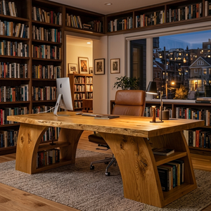 Contemporary Wooden Desk With Open Shelving For Home Office
