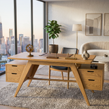 Modern Wooden Desk With Dual Drawers For Home Office