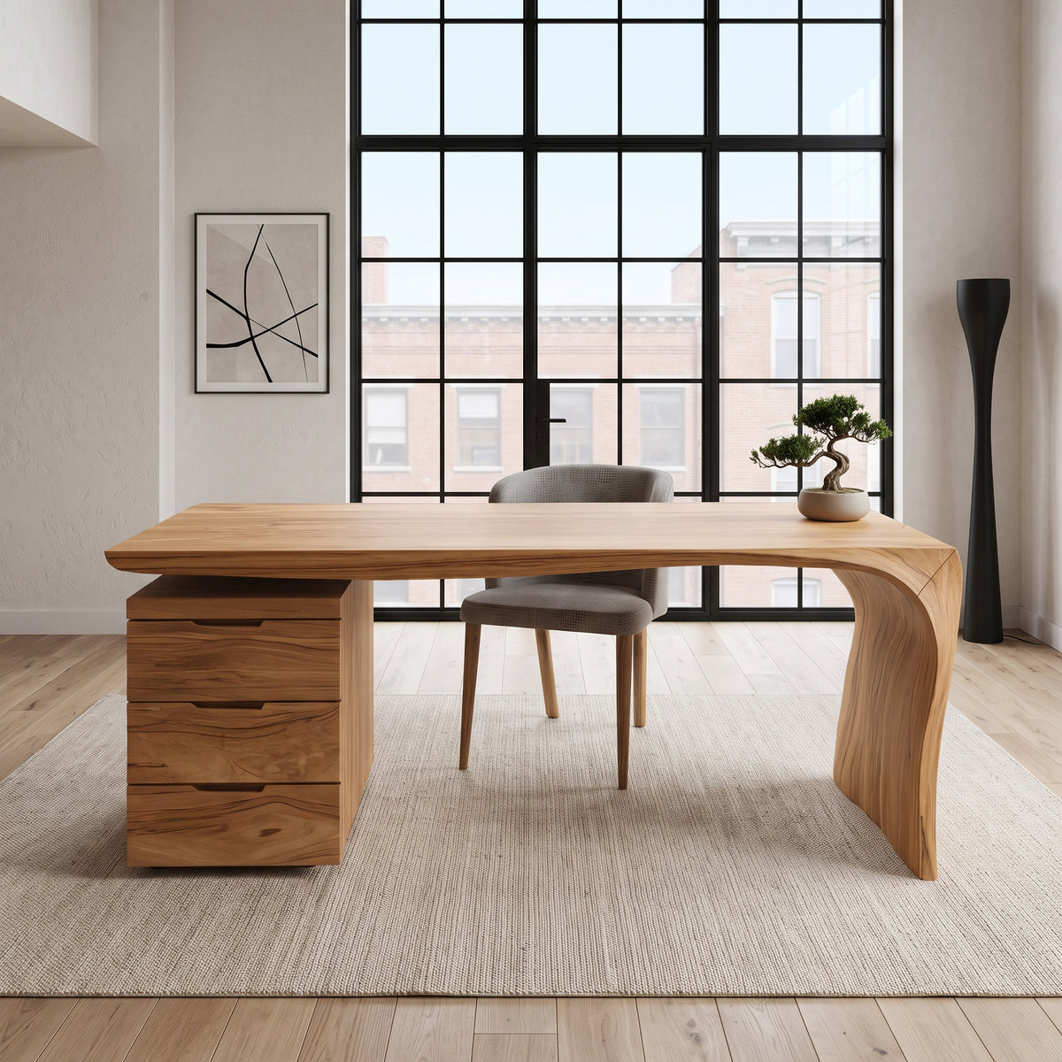 Modern Carved Desk Curved Leg With Drawer Cabinet For Workspace
