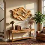 Artistic Wooden Wall Clock Wavy Design For Living Interior