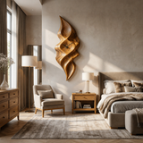 Contemporary Wood Wall Clock With Wave Sculpture For Minimalist Bedroom