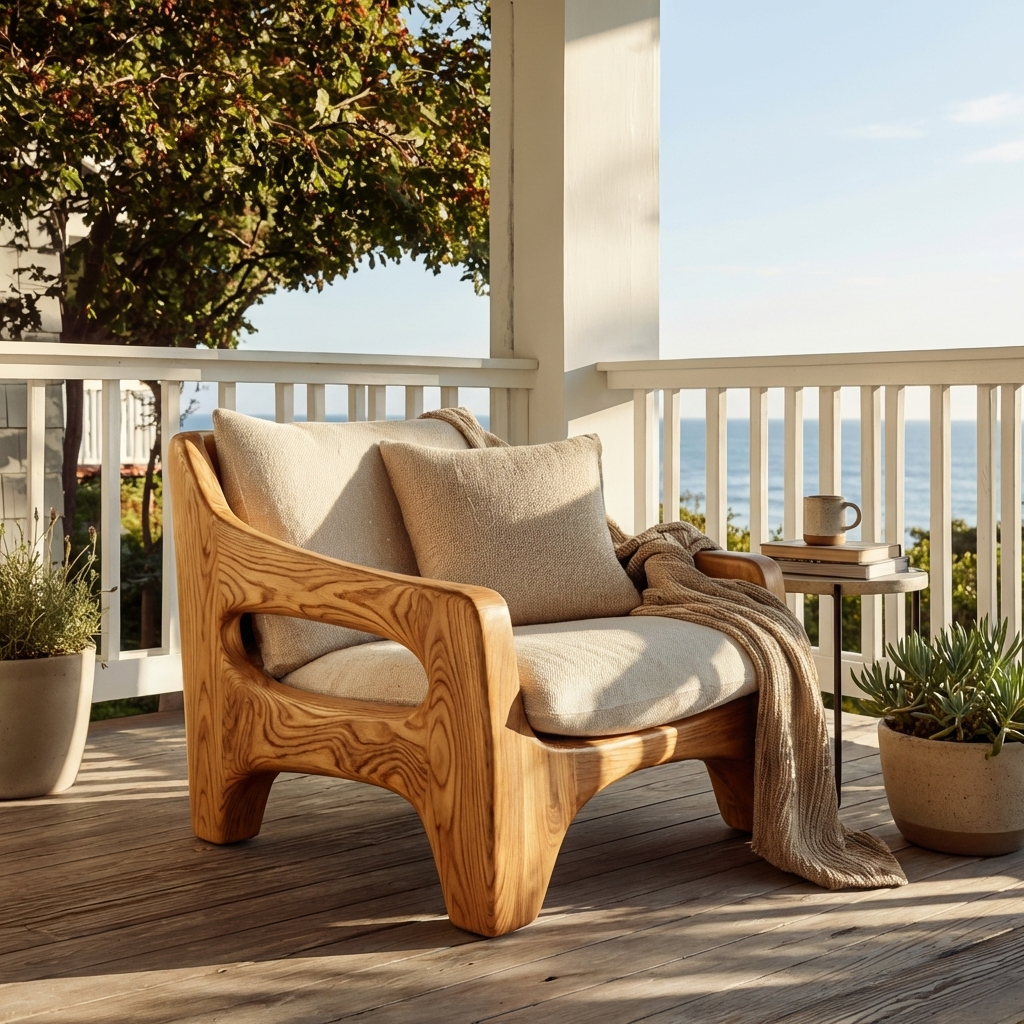 Contemporary Wooden Chair Sculptural Frame For Living Room