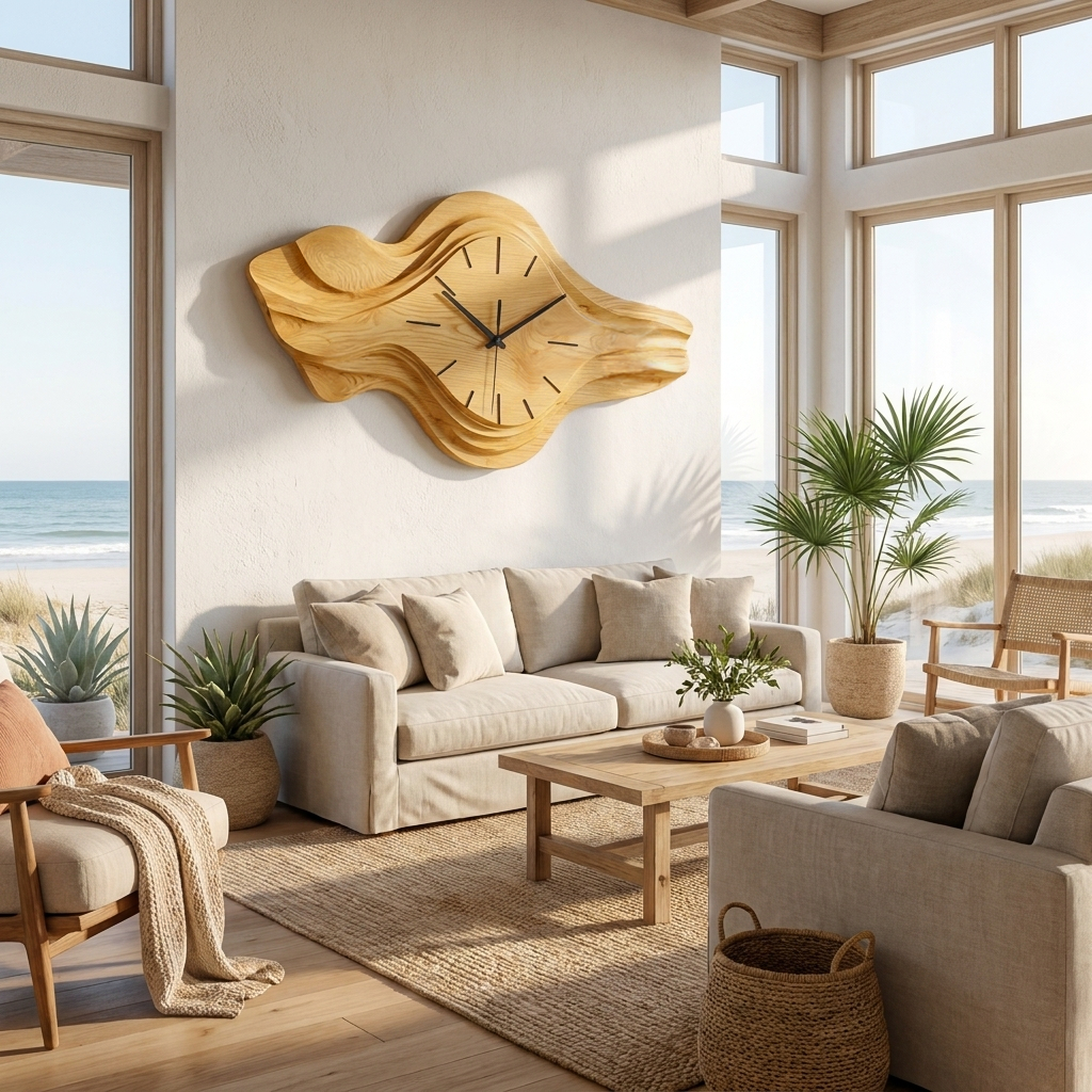 Organic Wooden Wall Clock Wave Design For Bedroom Wall Decor