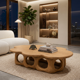 Wooden Coffee Table With Unique Base For Luxury Living Room