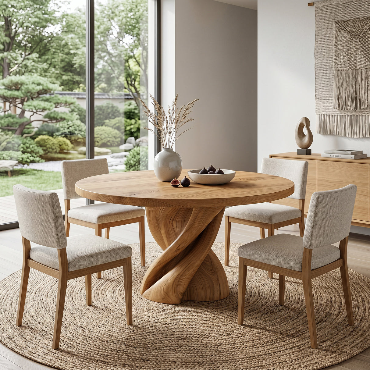 Modern Round Dining Table With Twisted Pedestal For Dining Room