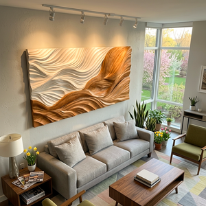 Modern Wooden Wall Art With Carved Wave For Home Decor