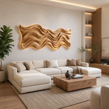 Modern Wood Wall Art With Wave Sculpture For Living Room