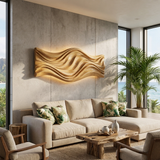 Artistic Wood Wall Art With Carved Wavy For Family Room