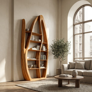Organic Style Sculptural Wooden Bookshelf For Living Room