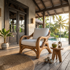 Luxury Organic Wood Lounge Chair with Sculptural Architectural Design