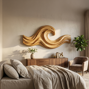 Wave Inspired Wood Wall Art For Luxury Living Room Space