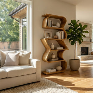 Modern Sculptural Wooden Bookshelf For Home Display