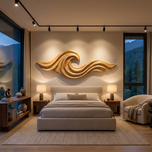 Wooden Ocean Wave Wall Art For Cozy Living Room Decor