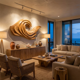 Artistic Wave Inspired Wood Wall Art For Apartment Interior