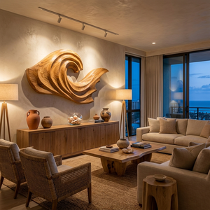 Artistic Wave Inspired Wood Wall Art For Apartment Interior