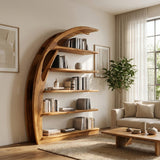 Minimal Curved Wooden Bookshelf For Living Room Display