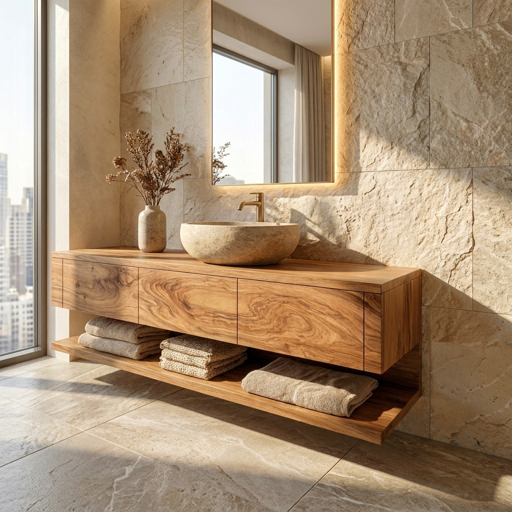 Mid Century Wooden Floating Bathroom Vanity For Bathroom