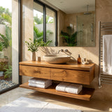 Minimalist Natural Wood Wall Mounted Bathroom Vanity For Bathroom