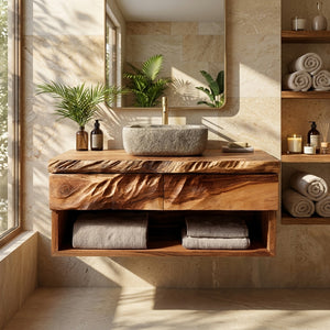 Modern Organic Floating Wooden Bathroom Vanity For Bathroom