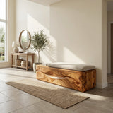 Modern Natural Wood Storage Bench For End Of Bed