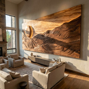 Large Sun Over Mountains Wooden Wall Art For Home