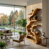 Organic Sculptural Bookshelf With Curved Design For Living Room