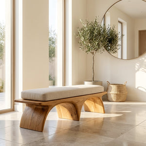Modern Organic Wooden Sculptural Bench For Living Room