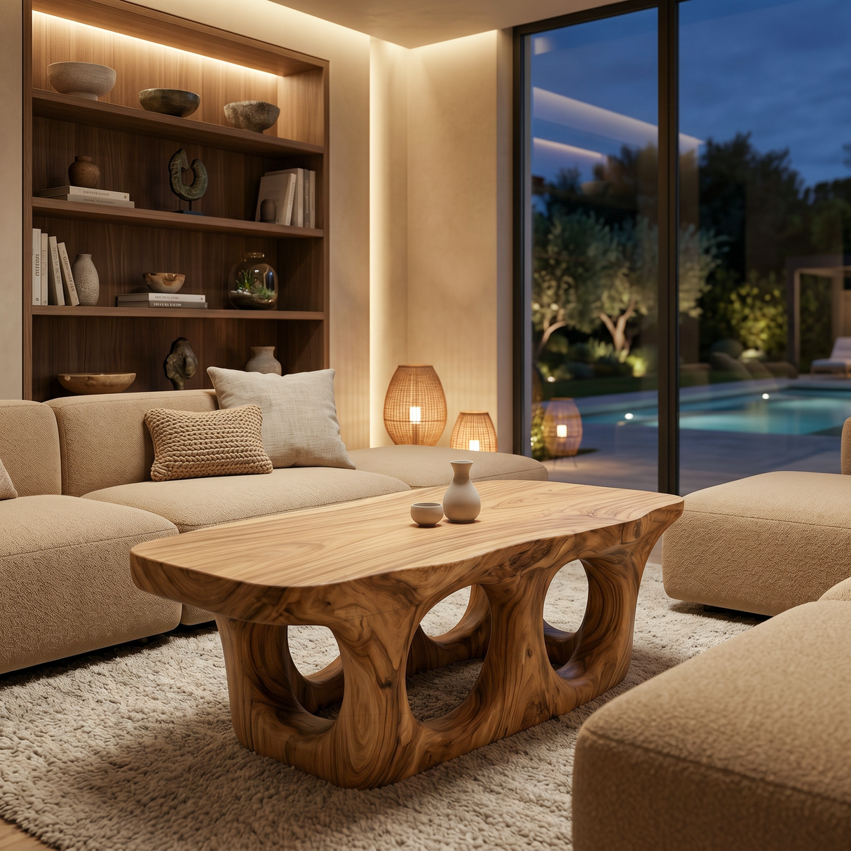 Organic Coffee Table With Sculptural Open Arch Base For Living