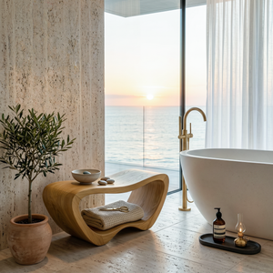 Minimalist Organic Shower Bench For Bathroom Or Spa