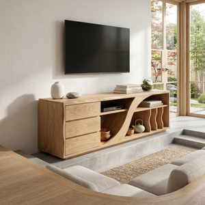 Sculptural Walnut TV Stand Modern Minimalist Interior