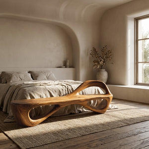 Handcrafted Sculptural Wooden Bench For Living Room Space