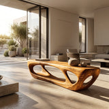 Organic Wood Bench With Hollow Base For Living Room