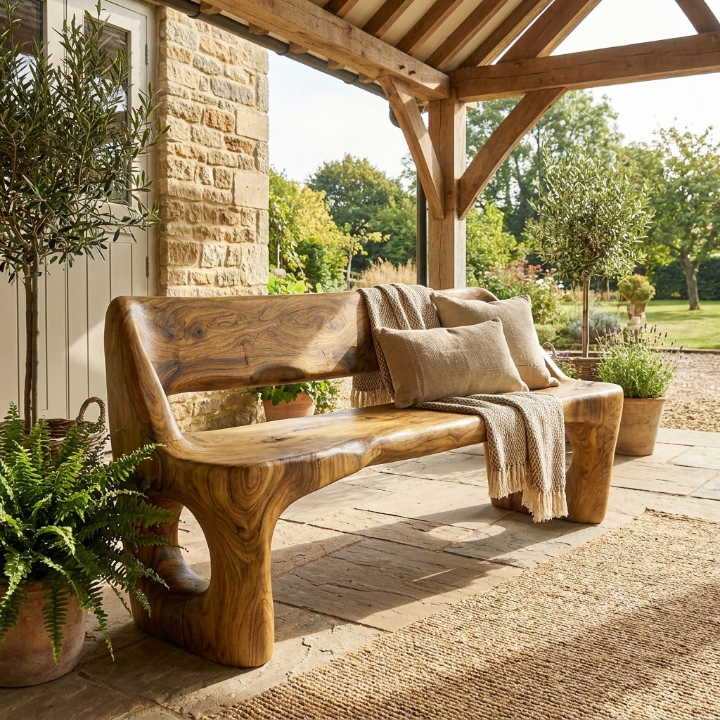 Modern Natural Wood Statement Seating Bench For Living Room