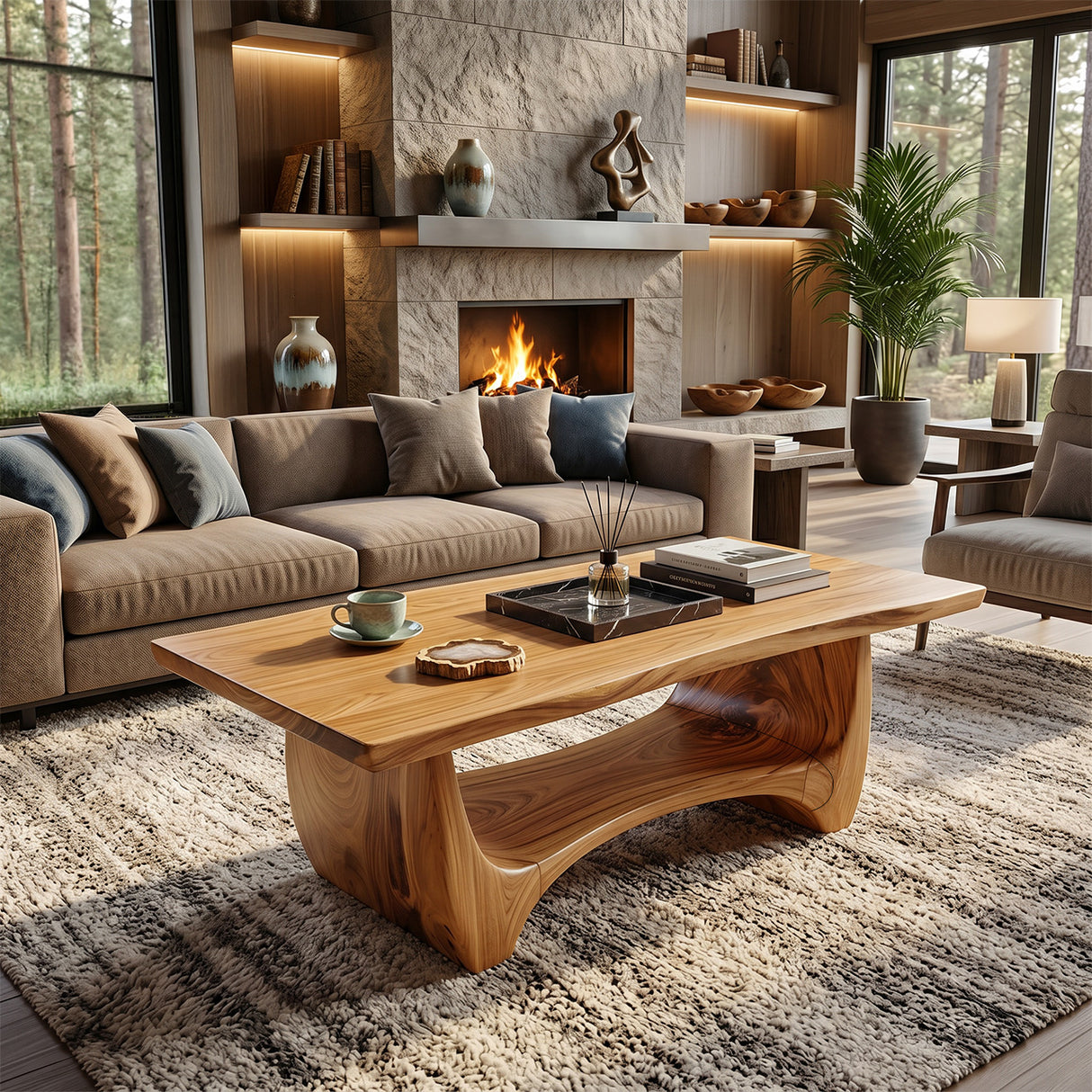 Handcrafted Solid Wood Low Coffee Table For Living Roomdecor