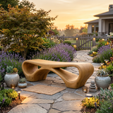Modern Sculptural Outdoor Bench With Curved Design For Garden