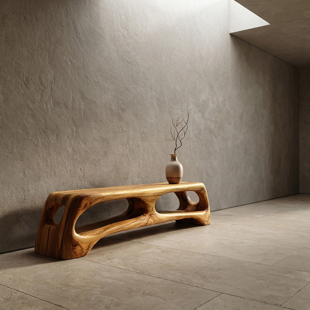Modern Wooden Bench With 2 Tiers For Living Room