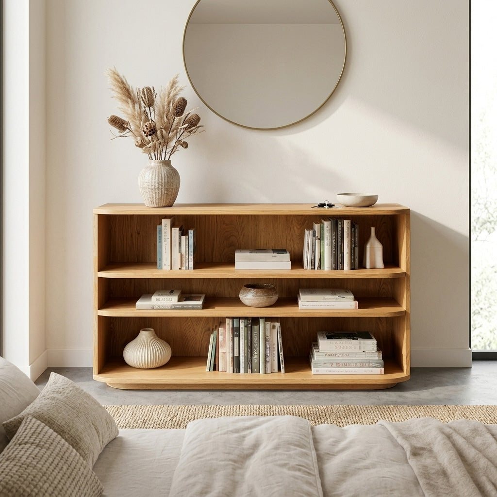 Minimal Natural Wood Console Table For Living Room Storage