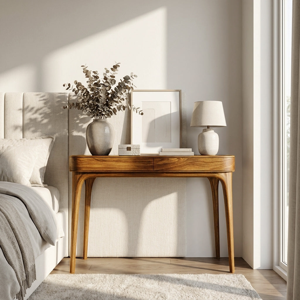 Minimalist Sculptural Wood Console Table For Modern Entryway