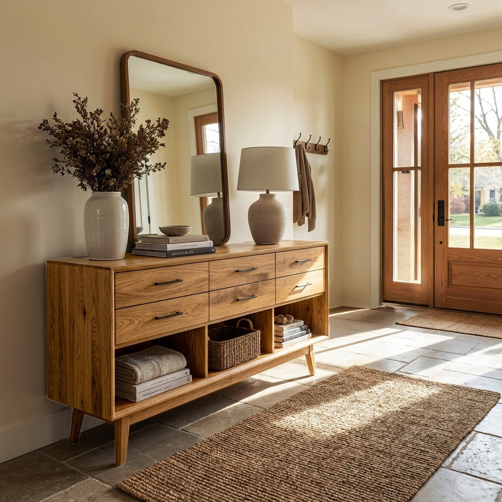 Modern Wooden Console Table With Open Shelf For Entryway